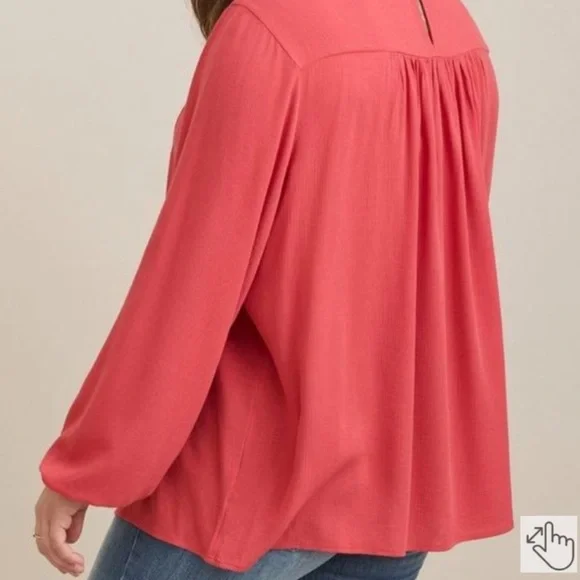 Torrid Embroidered Pink/Terra Cotta Blouse - Picture 3 of 9